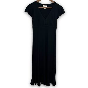 Loft Women's Black Flutter Cap Sleeve Side Zip‎ V-Neck Midi Dress Size 0